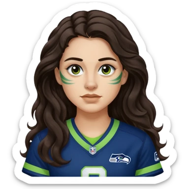 Long wavy Dark brown hair with small nose stud of seahawks fan women sticker