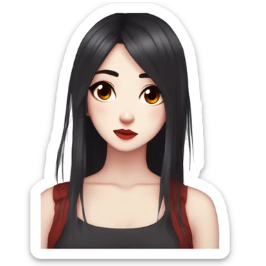 Gorgeous anime style lady with blushing face aesthetic and pretty edgy black and red long phair sticker