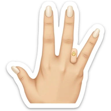A hand that has middle finger above ring finger and the rest are showing sticker