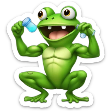Very Muscular fitness frog doing chemistry sticker