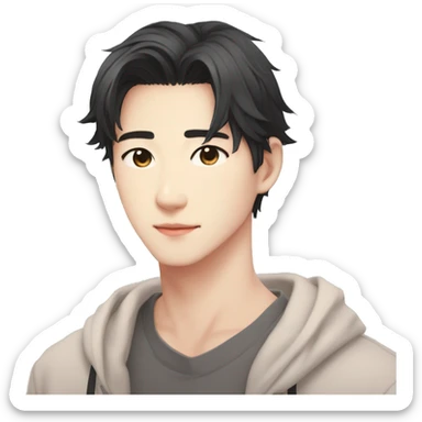 Gorgeous bright romantic Asian anime gentle man with blushing face aesthetic trending style outside sticker