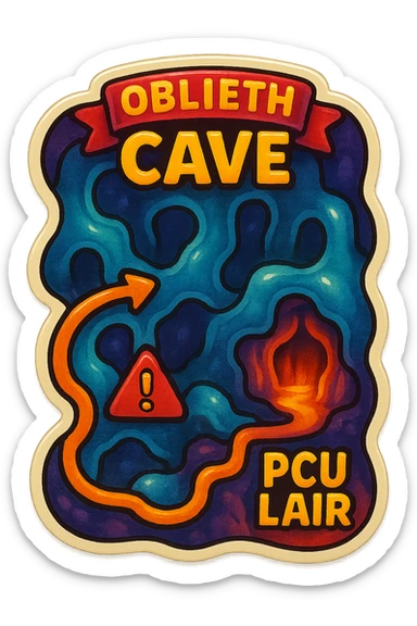 a hand drawn map of how to navigate the Oblieth cave system to find the PCU Lair sticker