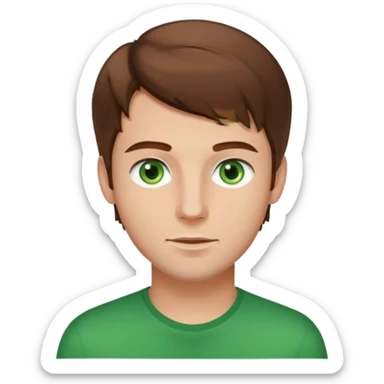 young man with brown hair that goes really high up, green eyes wide open sticker