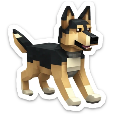 Pixel Minecraft blocky made of blocks wolf tame wolf German shepherd dog Alsatian gsd dog running walking full sticker