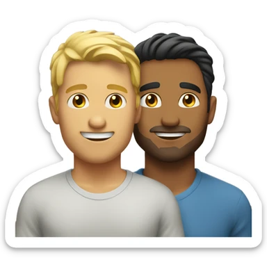 Blonde man and Latino man looking at each other lovingly sticker
