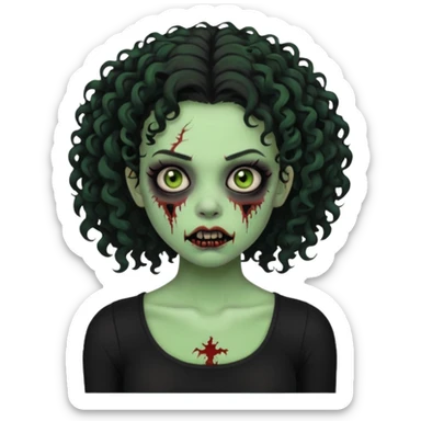 Black side party curly head girl zombie pale skin black crop top no hat sticker
