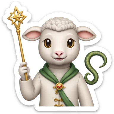 A lamb waves a magic wand. A snake holds tarot cards.  sticker