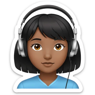 Con gái, đeo tai nghe, tóc đen, để mái chéo da đen sticker