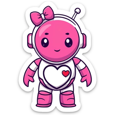pink robot girl with a cute bow on top and heart decorations on her body sticker