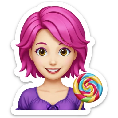 colorful hair woman with candy costume sticker