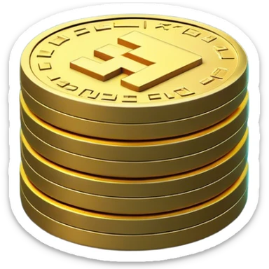 Clash of Clans aesthetic: Cinematic Playful Pixel 3D Coin Stack Emoji, rendered in a 3D vector-style similar to standard emojis with minimal shading and bold, simplified shapes. A compact, distinct form with signature details, softly glowing with a pixelated adventure charm. Simplified yet unmistakably iconic, highly detailed and consistent, glowing with a soft radiance and high shine. Stylized with a touch of classic pixel-art charm and a soft glowing outline, capturing the essence of a beloved gaming relic with a friendly, playful manner! sticker