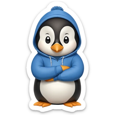 friendly anthropomorphised penguin in a hoodie and jeans relaxed pose with arms folded sticker
