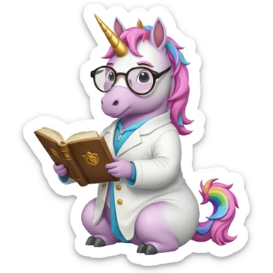 Unicorns read book
A full body of scholar unicorn wearing round glasses, reading a thick ancient tome. sticker