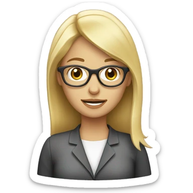 blond haired female with glasses typing on a computer sticker