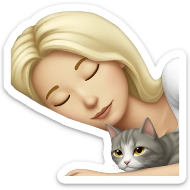 sleeping girl blonde hair laying next to grey cat sticker