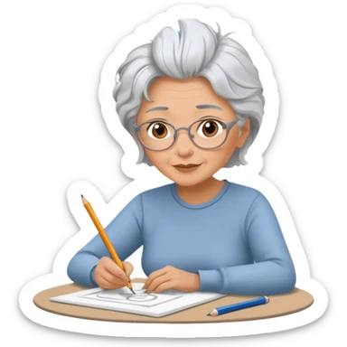 Older woman sketching in spiral pad sticker
