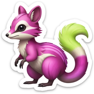Iridescent Neon Lime-Green-Magenta-gradients Minccino-Numbat-Sergal-fusion-hybrid-animal-creature, full body sticker