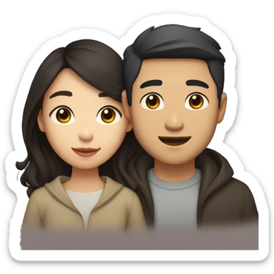 A half pale Asian man with short dark hair and amber eyes embracing and loving a half Asian woman with long wavy dark hair and dark hazel eyes. They love each other a lot And have good fashion taste. sticker