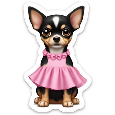 black & tan chihuahua puppy wearing a pink dress sticker