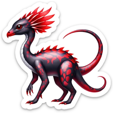 a translucent black red white iridescent ethereal tropical edgy vernid-fionbri-creature with splash patterns full body sticker