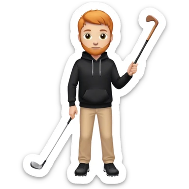 ginger adult male holding holf club wearing black hoodie sticker