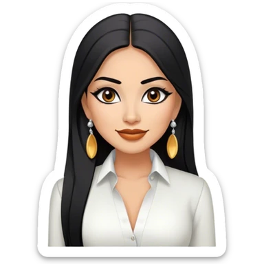 beautiful woman boss, with long straight black hair, with make up, black eye liner, smile, mexican, brown skin, wearing beautiful sexy outfit and white earings, she stand up,  sticker