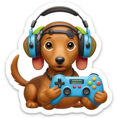 Dachshund With Heaphones and a Gaming controller sticker