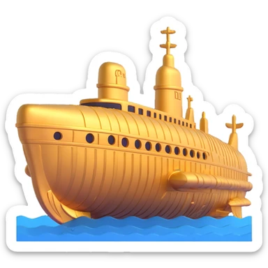 ancient Anunnaki golden submarine with ziggurat structures on top, underwater, cuneiform carvings, ornate details sticker
