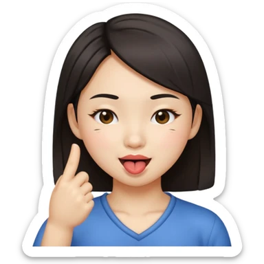 asian girl winking, one finger in her mouth  sticker