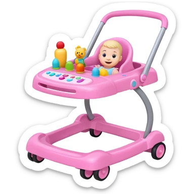 pink baby walker with toys on it sticker