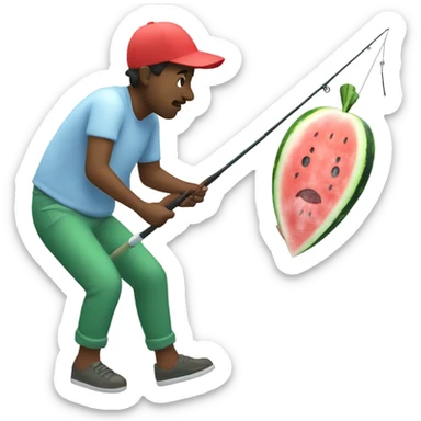 person fishing with watermelon on the fishing pole sticker