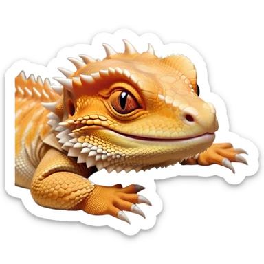 Meme-Worthy Cute Sleeping Bearded Dragon Portrait Emoji, Head resting peacefully with a contented smile, showcasing a delightfully robust build and a luxuriously soft scaled hide in warm earthy tones, eyes shut in a serene, restful nap, Simplified yet hilariously adorable features, highly detailed, glowing with a soft, drowsy light, high shine, relaxed and utterly lovable, stylized with an air of playful laziness, bright and heartwarming, soft glowing outline, capturing the essence of a comically sleepy dragon, so meme‐worthy it feels like it could instantly become the next viral sensation of adorable reptilian slumber! sticker