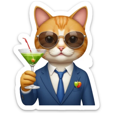 Cat with sunglasses and a martini sticker
