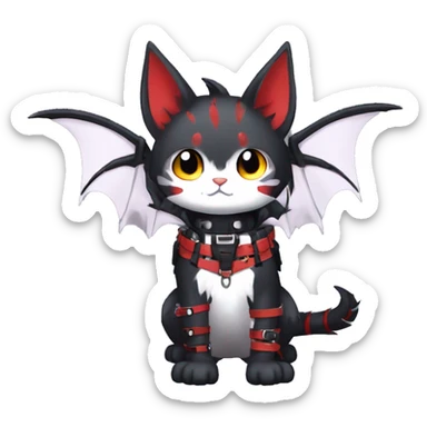 cool edgy kawaii black punk red fantasy nargacuga-bat-cat-Fakemon collar harness full body sticker
