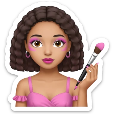 Draw a mixed-race girl applying makeup. sticker