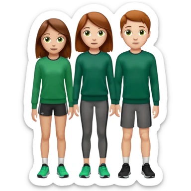 full-length couple, girl with long brown hair and hazel eyes in green sweater, boy with auburn hair in sportswear sticker