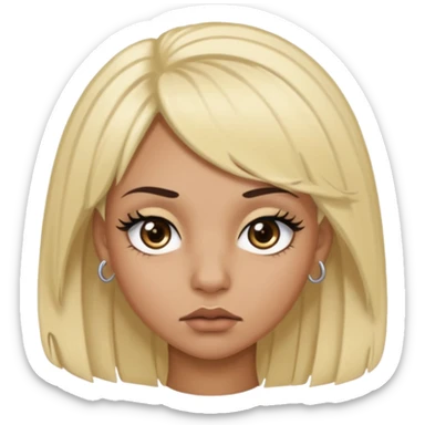 crée moi une jeune adulte noir au yeux brider marron foncer et une perruque blonde avec des baby hairs percing au nez et des gros faux cils bien charger , une fille un peu 92i sticker