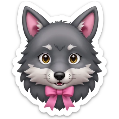 Pleading Face cute dark grey wolf with a pink ribbon io his ear sticker