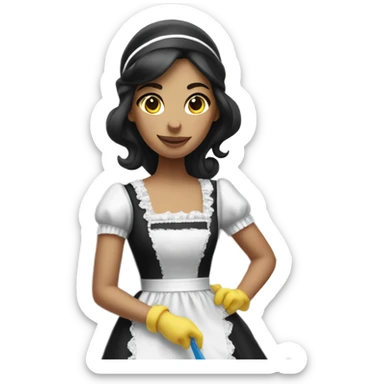 French maid in a black-and-white outfit cleaning house sticker