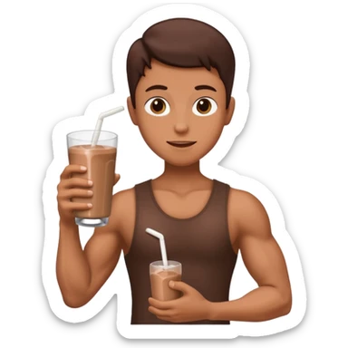 one flexed arm holding a choclate milk  sticker