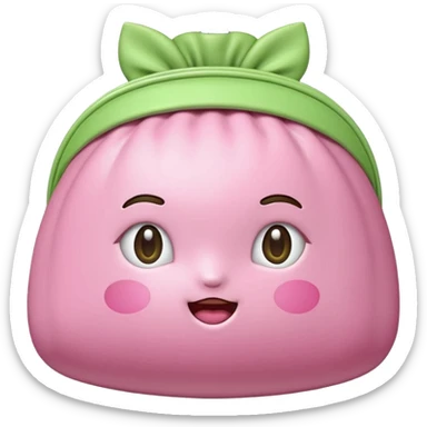 A Korean fortune pouch (bokjumeoni) in iPhone emoji style, pastel pink and light green colors, soft 3D glossy texture, centered, no outlines, transparent background. sticker
