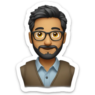 Young indian physics phd student with a short beard and round glasses sticker