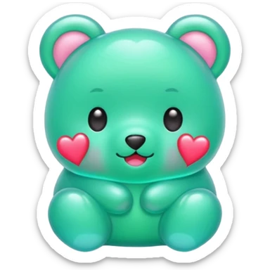 Oso gummy color verde agua  corazón rosa kawaii sticker