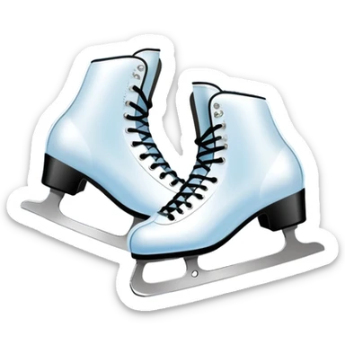 An icon showing In the background, twinkling lights, winter trees, and cheering spectators create a festive atmosphere. a pair of elegant ice skates gliding across a smooth, frozen rink with snowflakes in the air. Transparent background highlights the grace and charm of ice skating. sticker