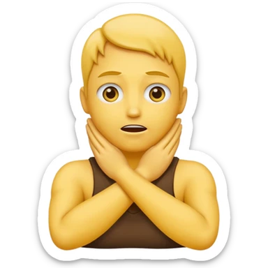 Yellow face emoji strangling itself with 2 arms crossed and hands saround neck and eyes looking up slightl sticker
