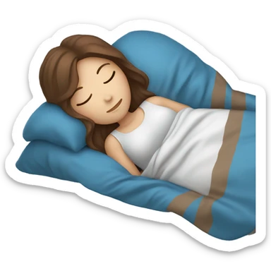 White girl with brown hair sleeping with blue blanket  sticker