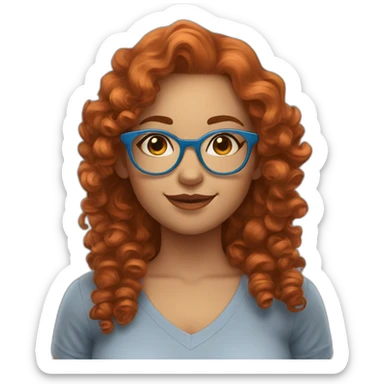 pretty curvy girl with curly copper hair and blue glasses saying hola sticker