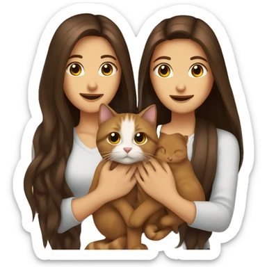 Two long hair brunettes keeping two brown cats in their hands sticker
