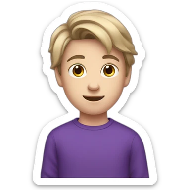 13 year old white boy fron The Netherlands wearing jogging pants and a purple sweater with dark hair sticker