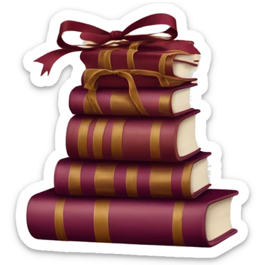burgundy books stacked up and tied together by a burgundy bow sticker